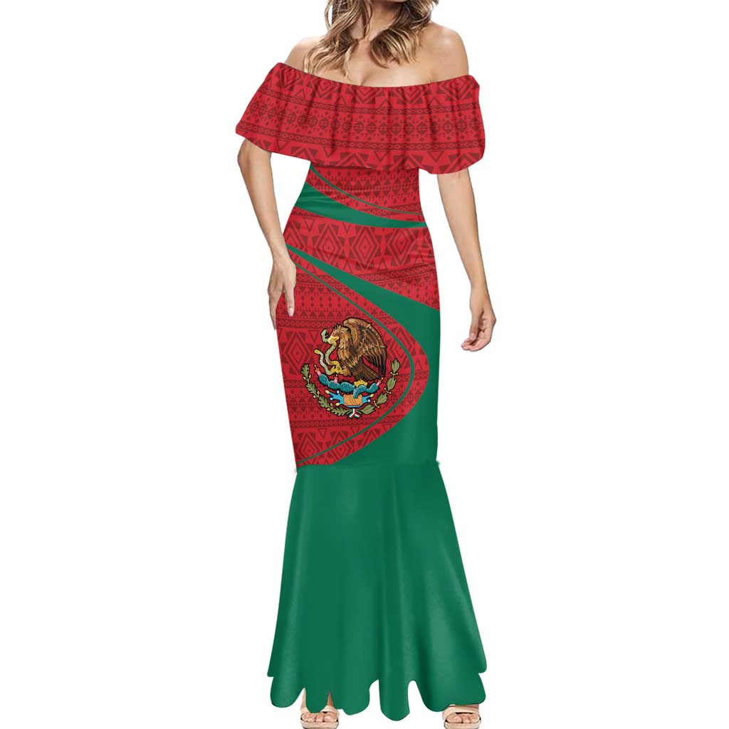 Mexico Coat Of Arms Mermaid Dress With Folk Pattern - Wonder Print Shop
