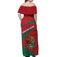 Mexico Coat Of Arms Off Shoulder Maxi Dress With Folk Pattern - Wonder Print Shop