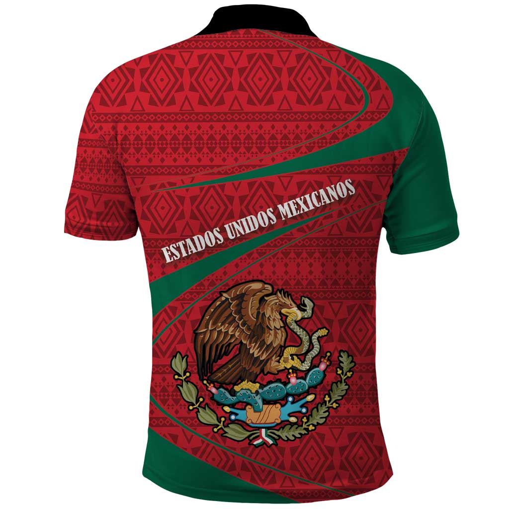 Mexico Coat Of Arms Polo Shirt With Folk Pattern - Wonder Print Shop