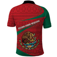 Mexico Coat Of Arms Polo Shirt With Folk Pattern - Wonder Print Shop