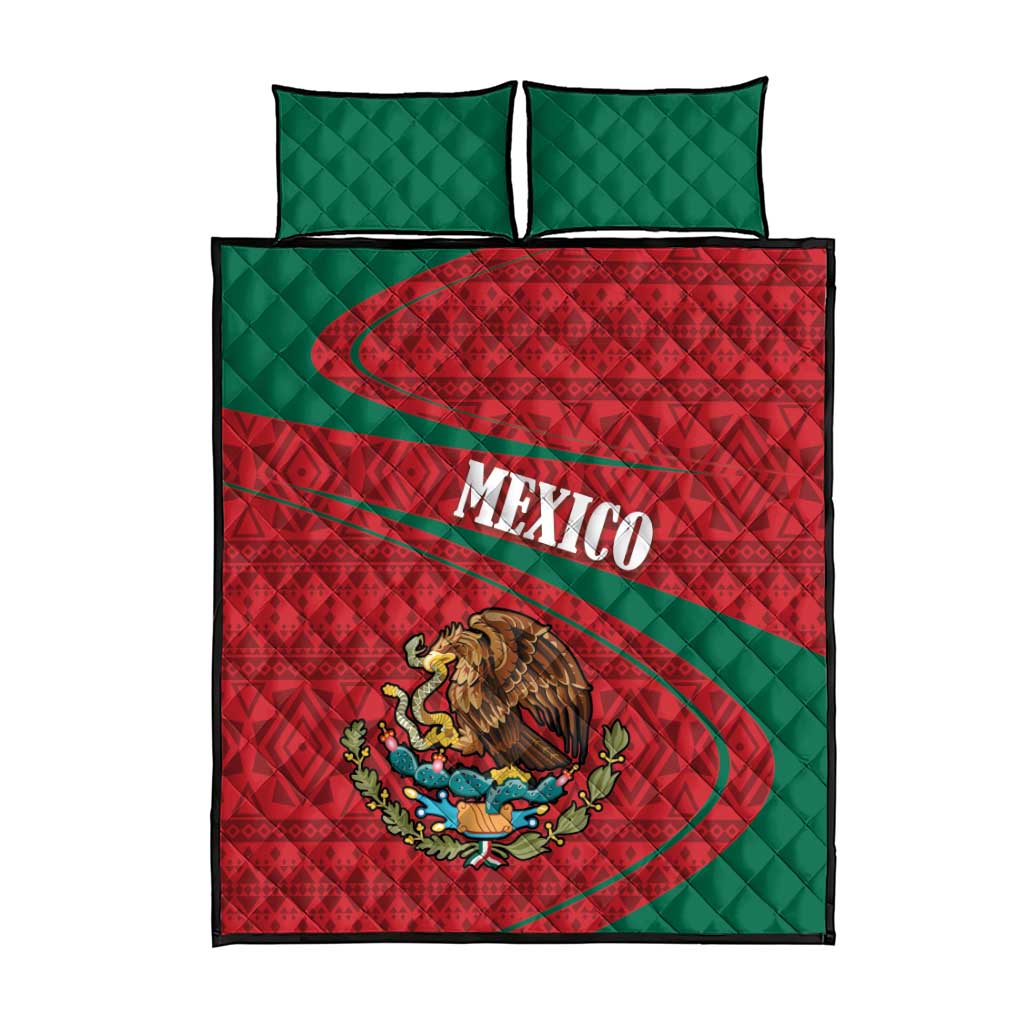 Mexico Coat Of Arms Quilt Bed Set With Folk Pattern - Wonder Print Shop