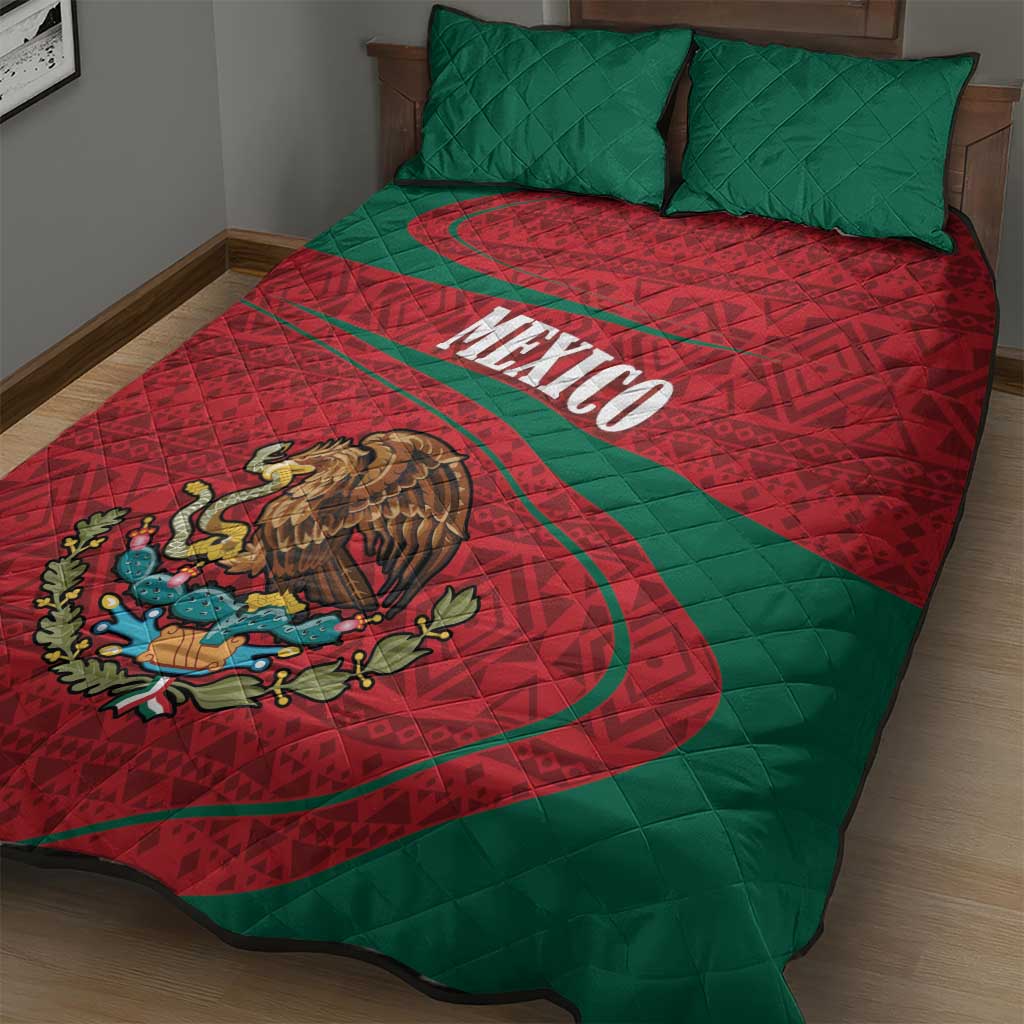 Mexico Coat Of Arms Quilt Bed Set With Folk Pattern - Wonder Print Shop