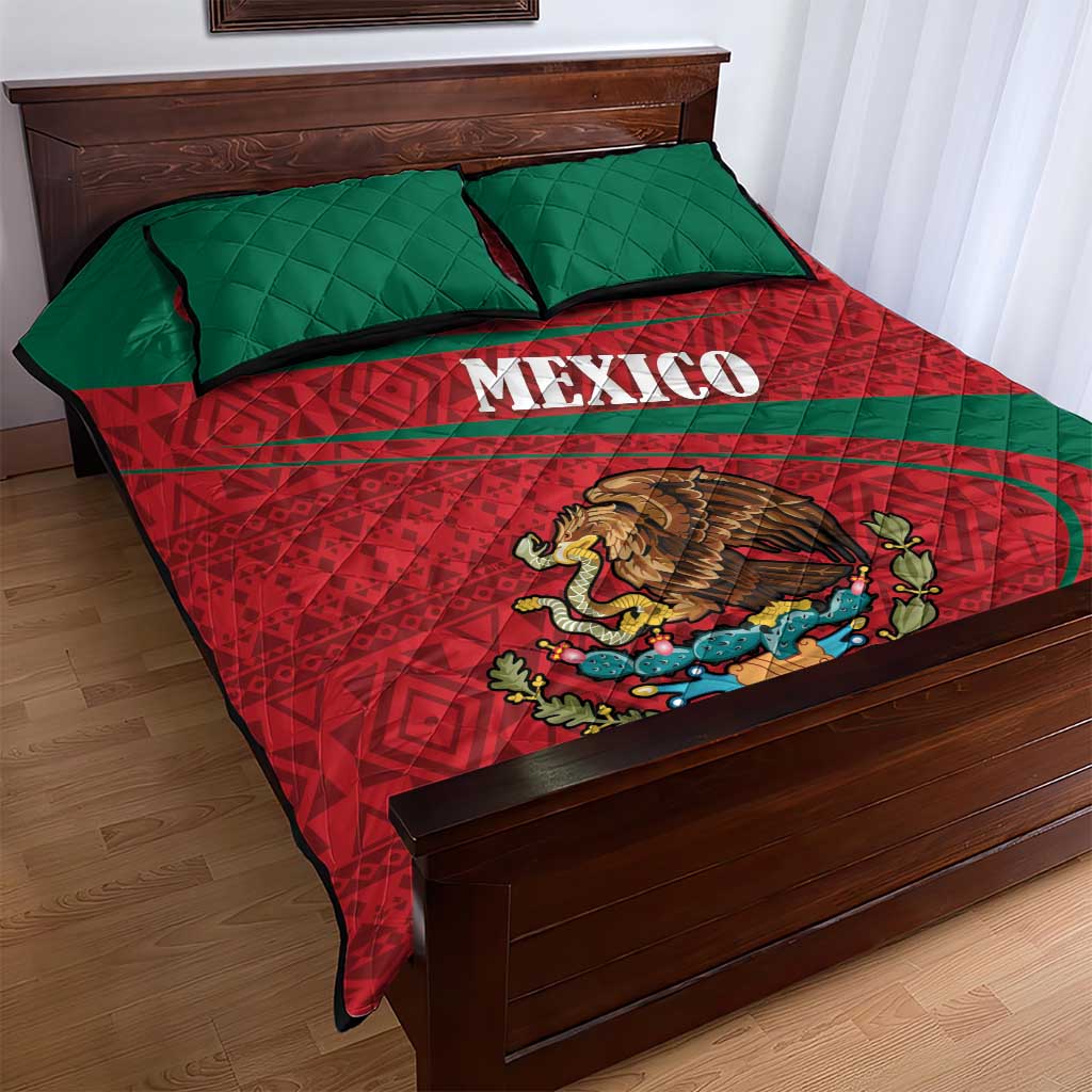 Mexico Coat Of Arms Quilt Bed Set With Folk Pattern - Wonder Print Shop