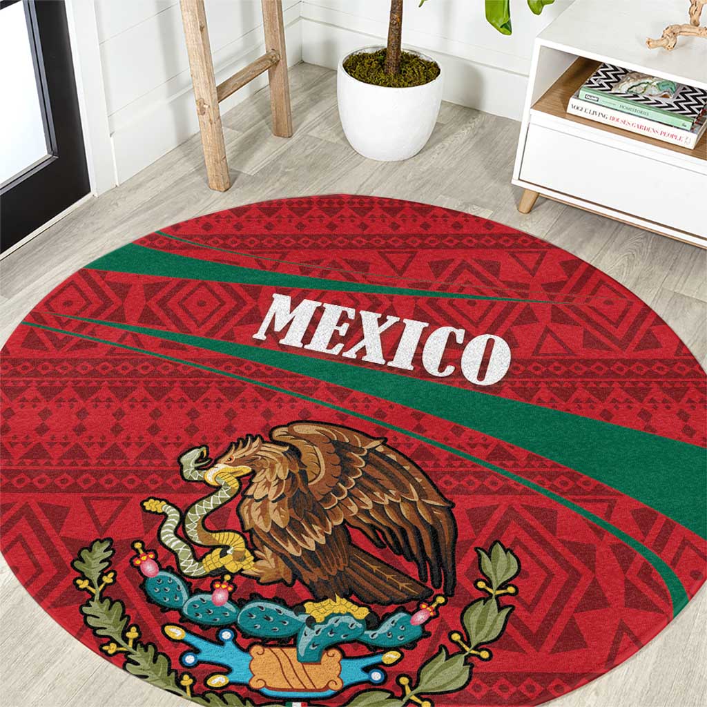 Mexico Coat Of Arms Round Carpet With Folk Pattern