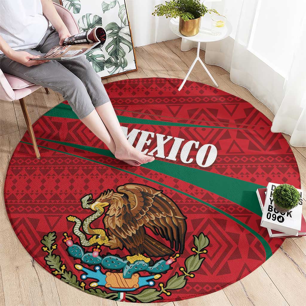 Mexico Coat Of Arms Round Carpet With Folk Pattern