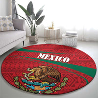 Mexico Coat Of Arms Round Carpet With Folk Pattern