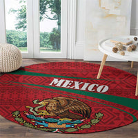 Mexico Coat Of Arms Round Carpet With Folk Pattern