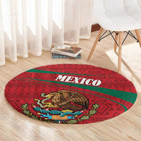 Mexico Coat Of Arms Round Carpet With Folk Pattern