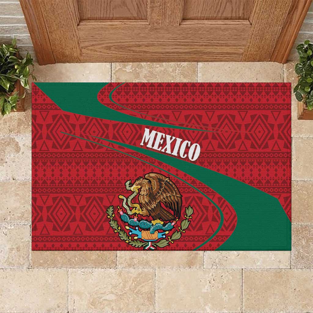 Mexico Coat Of Arms Rubber Doormat With Folk Pattern - Wonder Print Shop