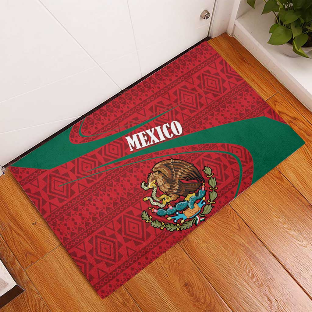 Mexico Coat Of Arms Rubber Doormat With Folk Pattern - Wonder Print Shop