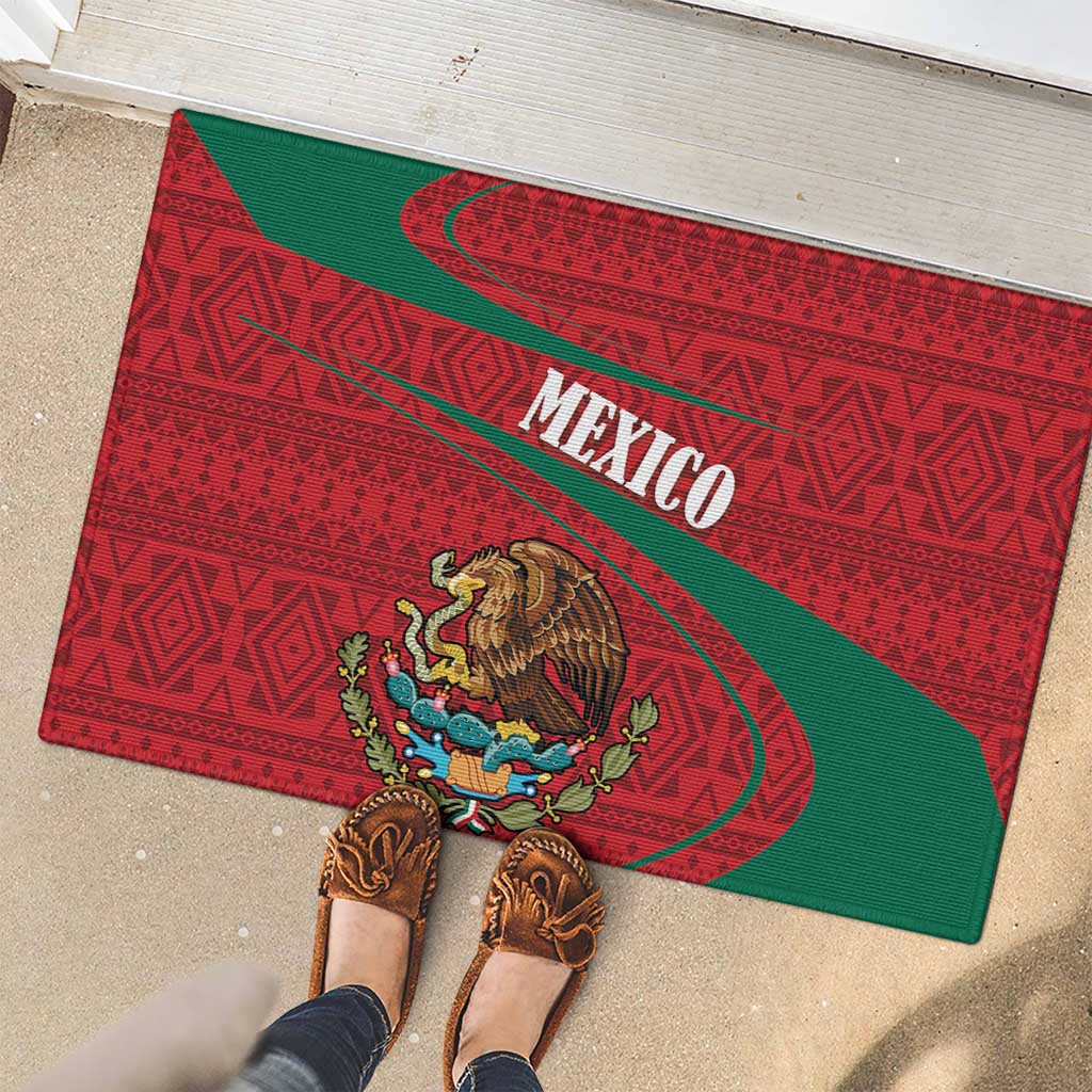 Mexico Coat Of Arms Rubber Doormat With Folk Pattern - Wonder Print Shop