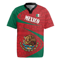 Mexico Coat Of Arms Rugby Jersey With Folk Pattern - Wonder Print Shop