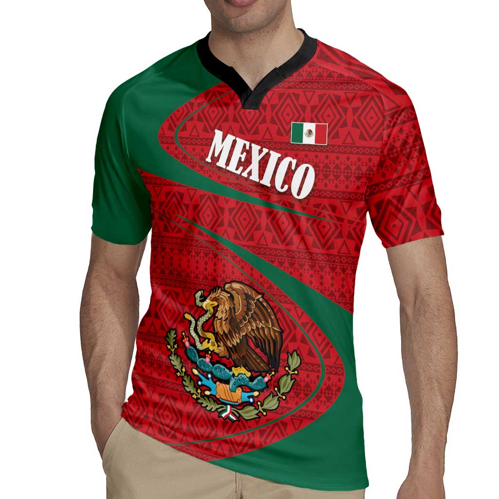 Mexico Coat Of Arms Rugby Jersey With Folk Pattern - Wonder Print Shop