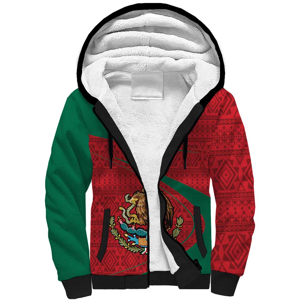 Mexico Coat Of Arms Sherpa Hoodie With Folk Pattern - Wonder Print Shop