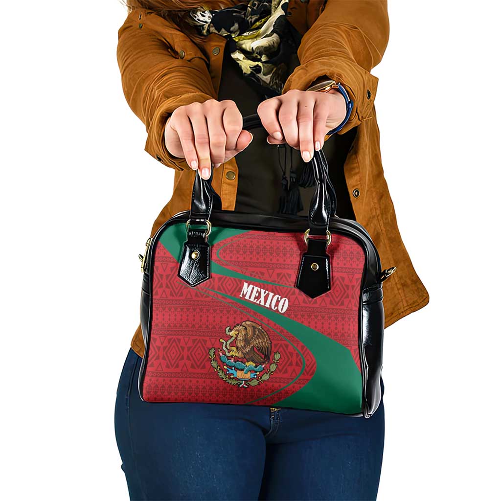 Mexico Coat Of Arms Shoulder Handbag With Folk Pattern