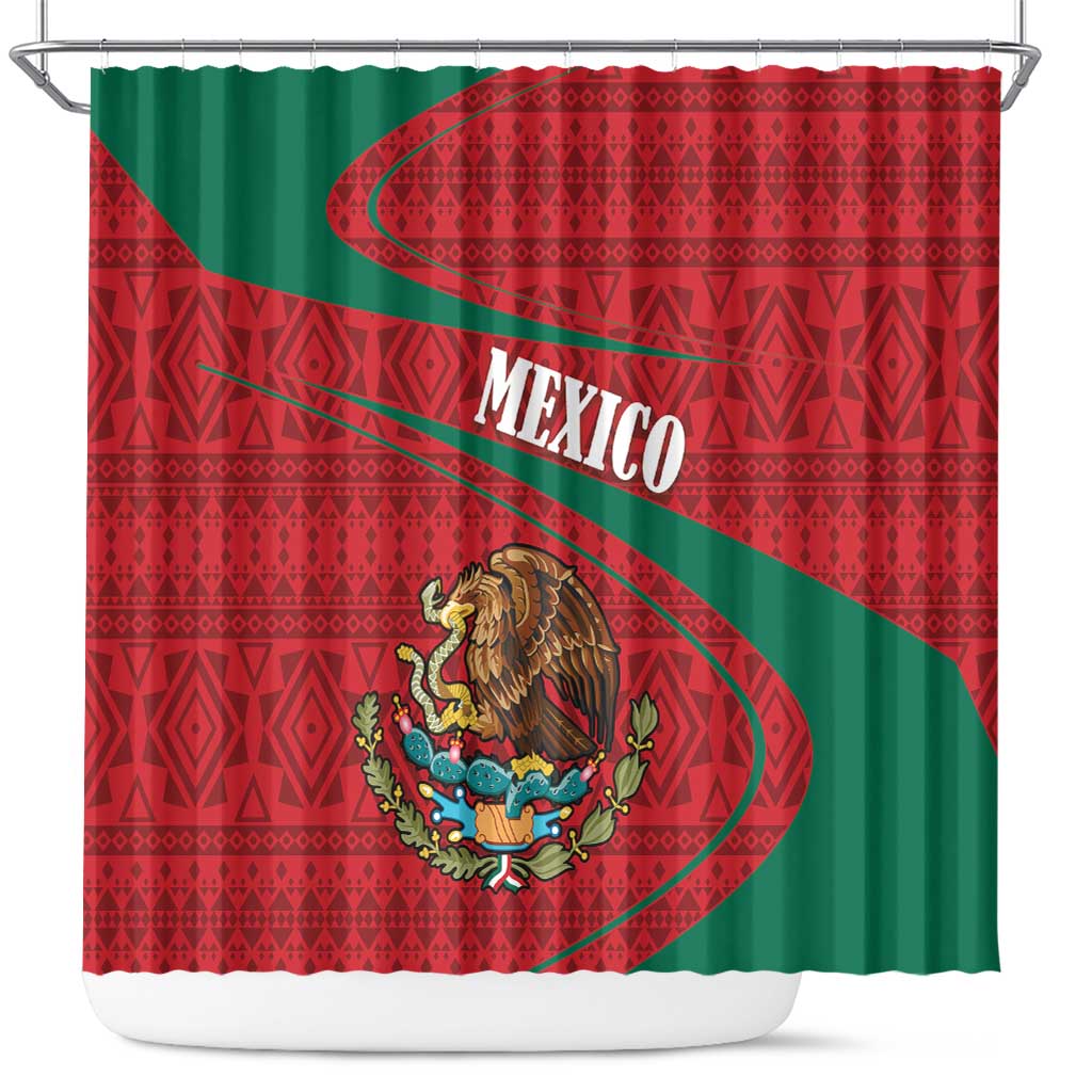 Mexico Coat Of Arms Shower Curtain With Folk Pattern