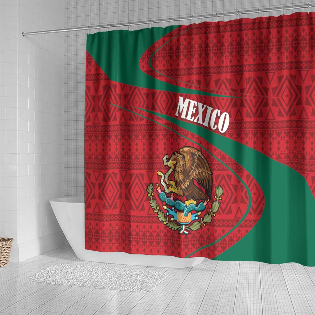 Mexico Coat Of Arms Shower Curtain With Folk Pattern