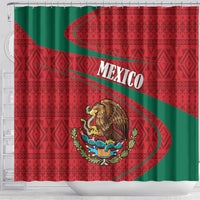 Mexico Coat Of Arms Shower Curtain With Folk Pattern