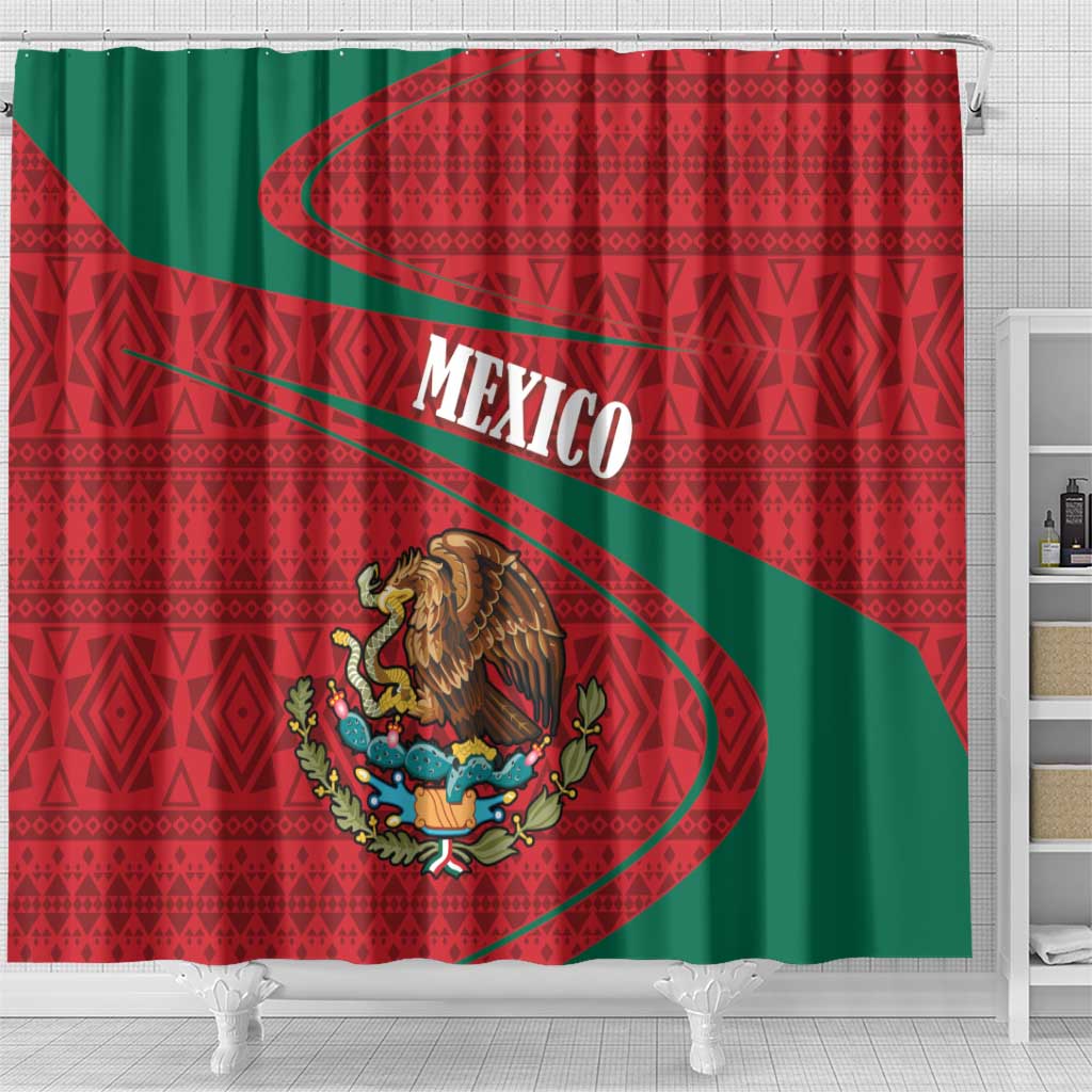 Mexico Coat Of Arms Shower Curtain With Folk Pattern