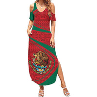 Mexico Coat Of Arms Summer Maxi Dress With Folk Pattern - Wonder Print Shop