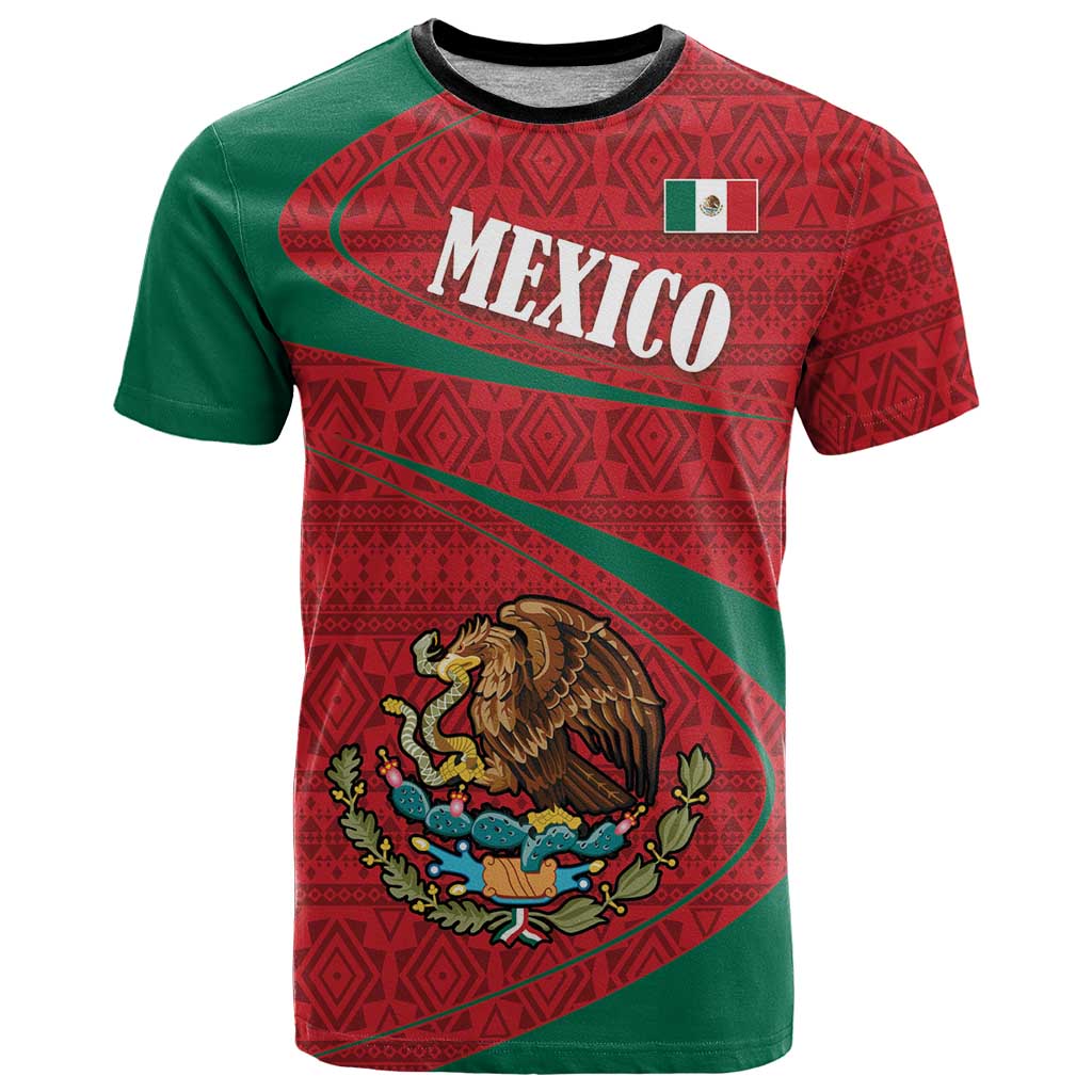 Mexico Coat Of Arms T Shirt With Folk Pattern - Wonder Print Shop