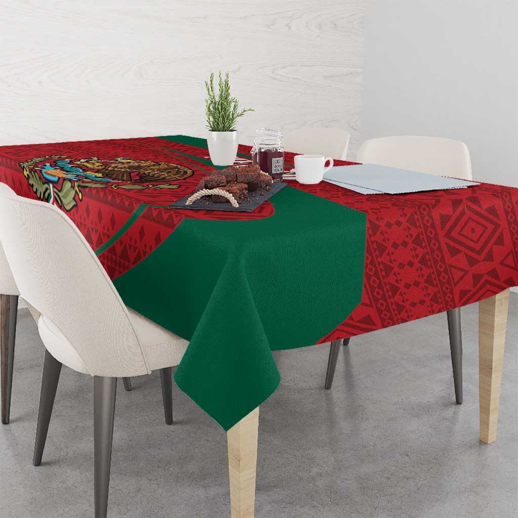 Mexico Coat Of Arms Tablecloth With Folk Pattern - Wonder Print Shop