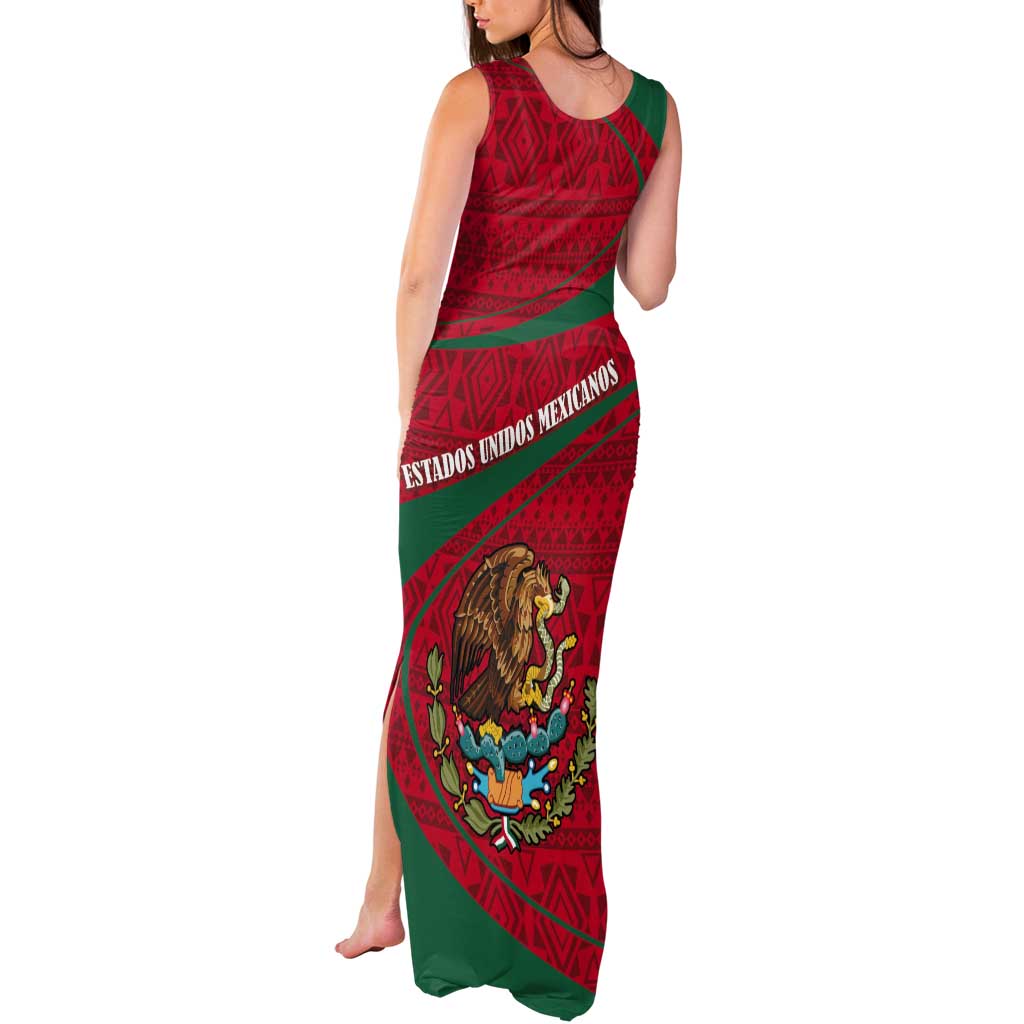 Mexico Coat Of Arms Tank Maxi Dress With Folk Pattern - Wonder Print Shop