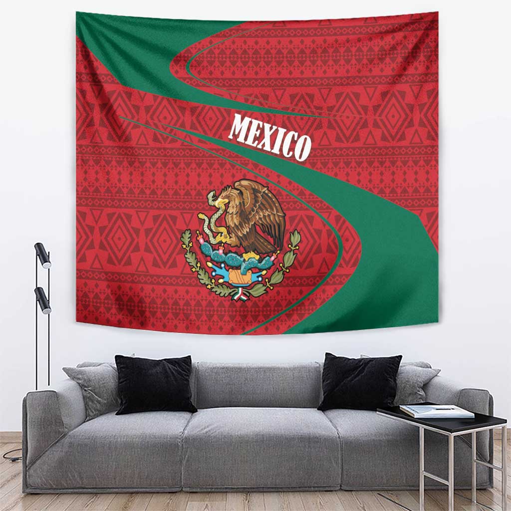 Mexico Coat Of Arms Tapestry With Folk Pattern - Wonder Print Shop