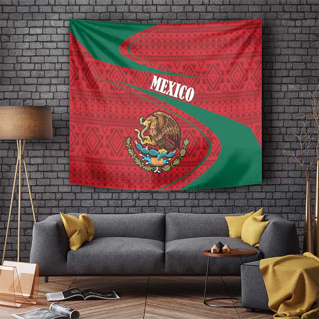 Mexico Coat Of Arms Tapestry With Folk Pattern - Wonder Print Shop