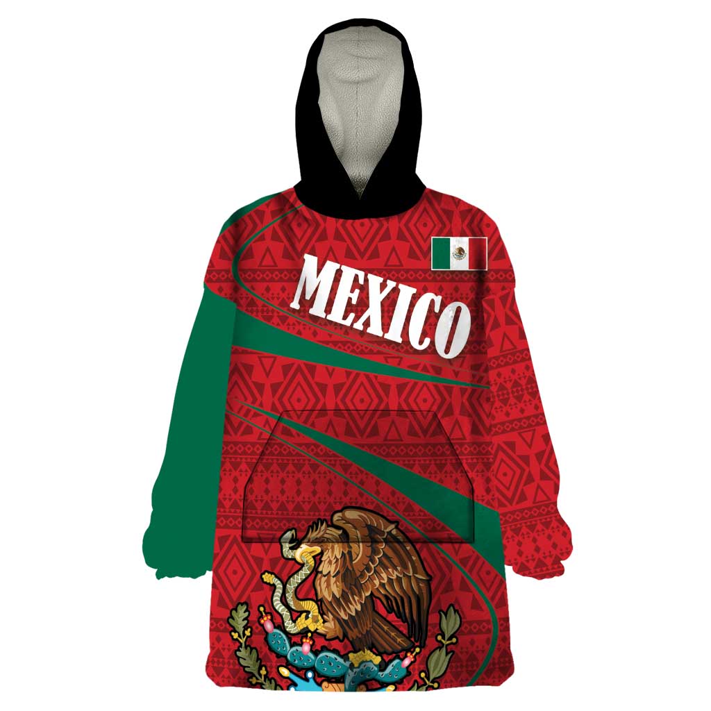 Mexico Coat Of Arms Wearable Blanket Hoodie With Folk Pattern - Wonder Print Shop