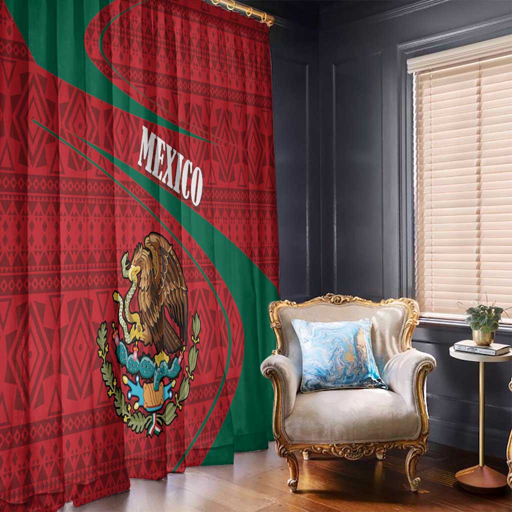 Mexico Coat Of Arms Window Curtain With Folk Pattern - Wonder Print Shop