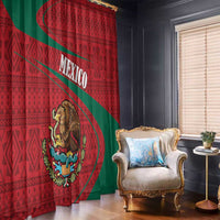 Mexico Coat Of Arms Window Curtain With Folk Pattern - Wonder Print Shop