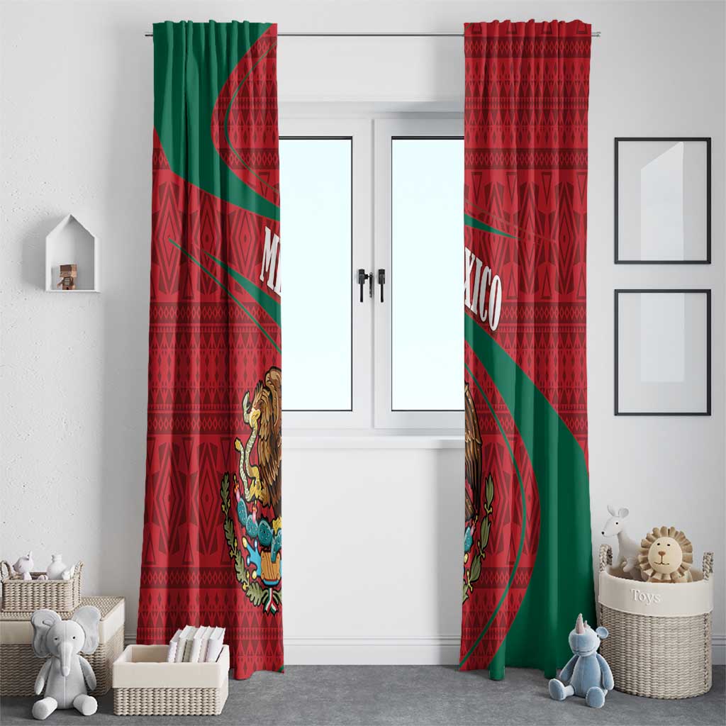 Mexico Coat Of Arms Window Curtain With Folk Pattern - Wonder Print Shop
