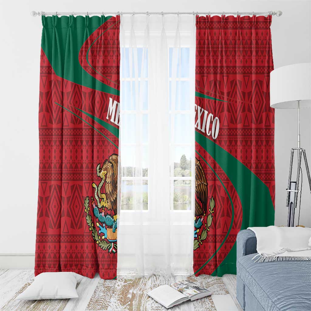 Mexico Coat Of Arms Window Curtain With Folk Pattern - Wonder Print Shop