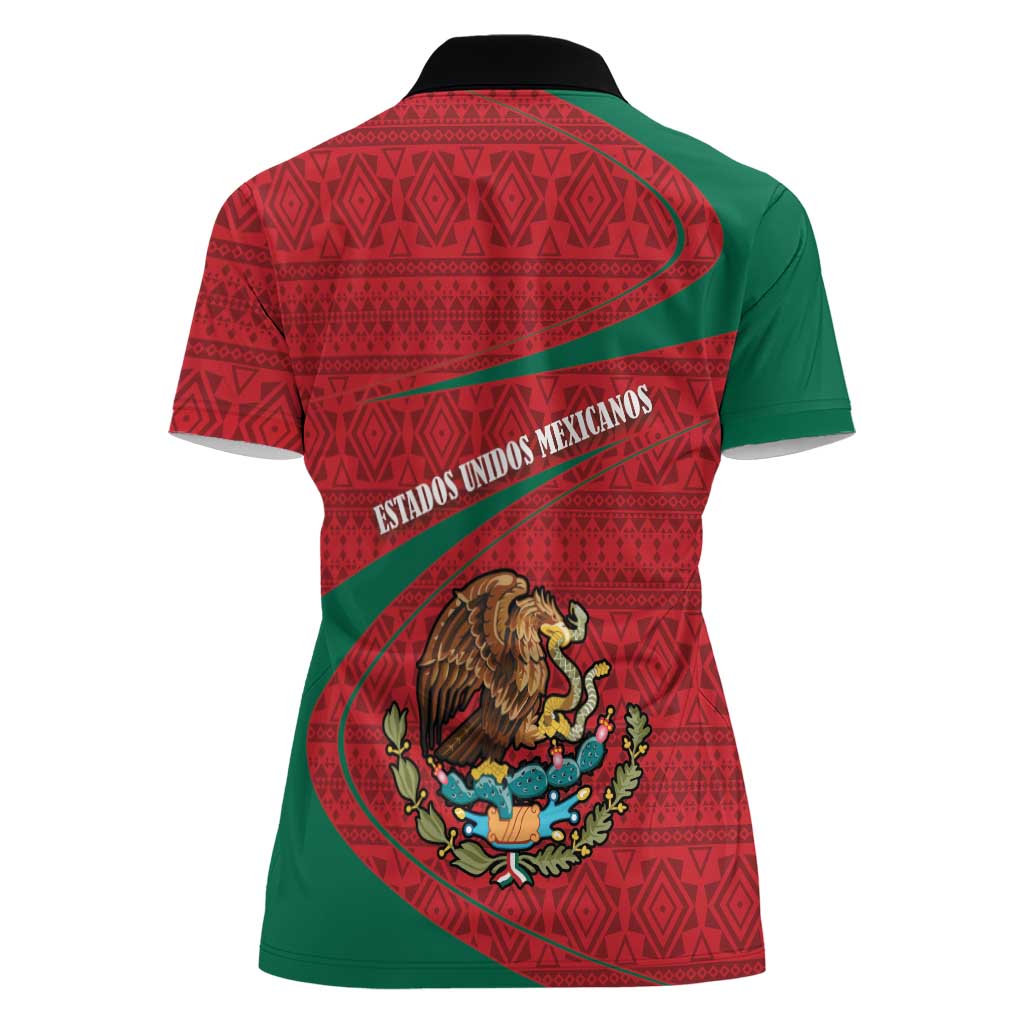 Mexico Coat Of Arms Women Polo Shirt With Folk Pattern - Wonder Print Shop