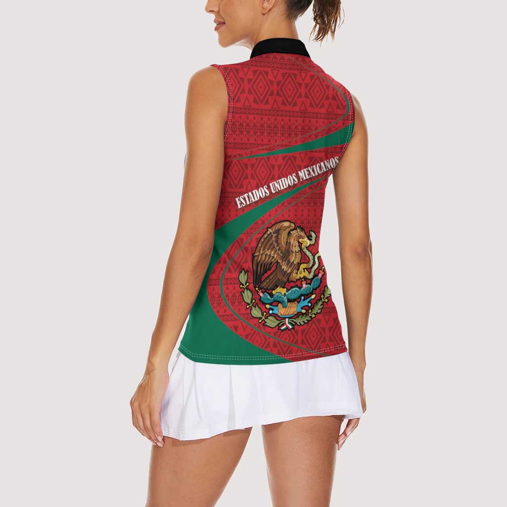 Mexico Coat Of Arms Women Sleeveless Polo Shirt With Folk Pattern - Wonder Print Shop