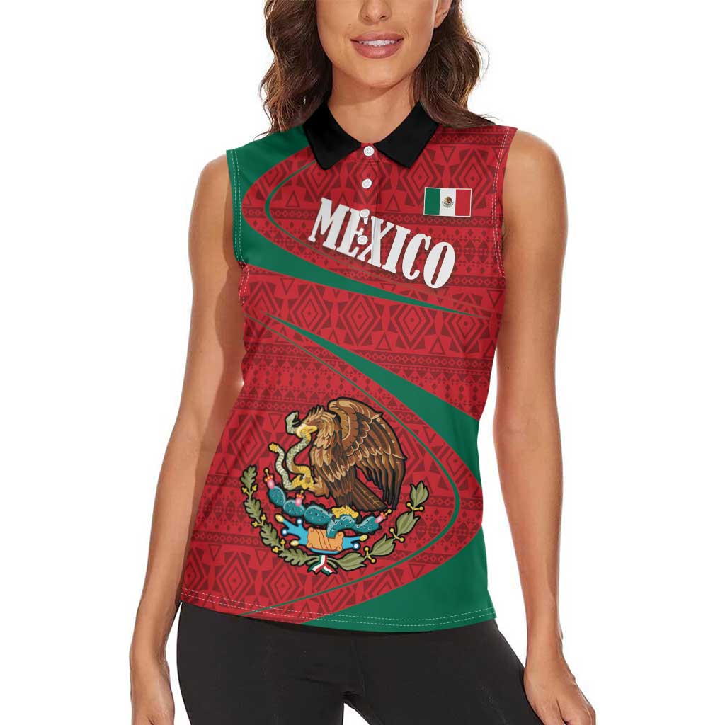 Mexico Coat Of Arms Women Sleeveless Polo Shirt With Folk Pattern - Wonder Print Shop
