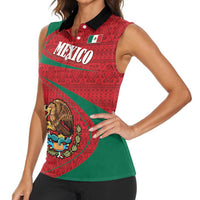 Mexico Coat Of Arms Women Sleeveless Polo Shirt With Folk Pattern - Wonder Print Shop