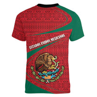 Mexico Coat Of Arms Women V-Neck T-Shirt With Folk Pattern - Wonder Print Shop