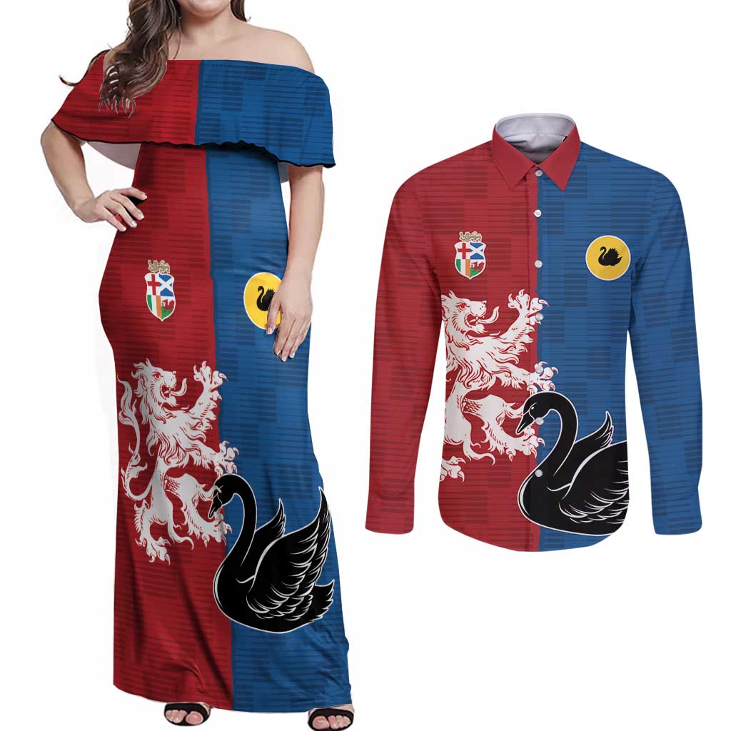 Custom British Lions Western Force Couples Matching Off Shoulder Maxi Dress and Long Sleeve Button Shirt Unique Style - Wonder Print Shop