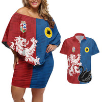 Custom British Lions Western Force Couples Matching Off Shoulder Short Dress and Hawaiian Shirt Unique Style - Wonder Print Shop