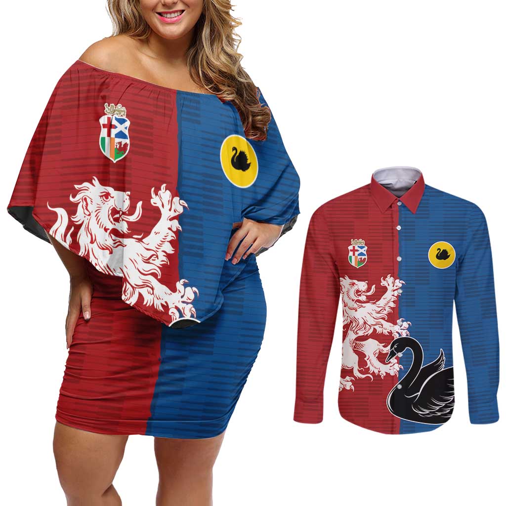 Custom British Lions Western Force Couples Matching Off Shoulder Short Dress and Long Sleeve Button Shirt Unique Style - Wonder Print Shop