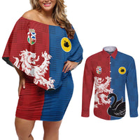 Custom British Lions Western Force Couples Matching Off Shoulder Short Dress and Long Sleeve Button Shirt Unique Style - Wonder Print Shop