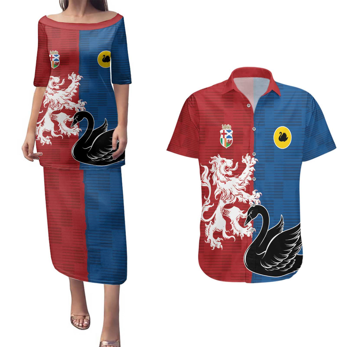 Custom British Lions Western Force Couples Matching Puletasi and Hawaiian Shirt Unique Style - Wonder Print Shop