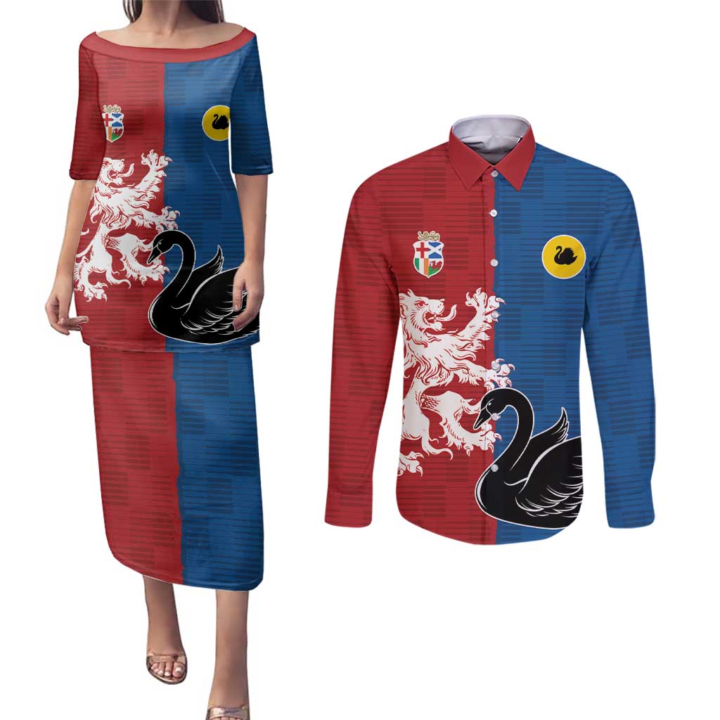 Custom British Lions Western Force Couples Matching Puletasi and Long Sleeve Button Shirt Unique Style - Wonder Print Shop