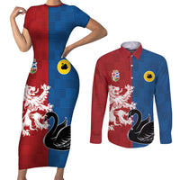 Custom British Lions Western Force Couples Matching Short Sleeve Bodycon Dress and Long Sleeve Button Shirt Unique Style - Wonder Print Shop