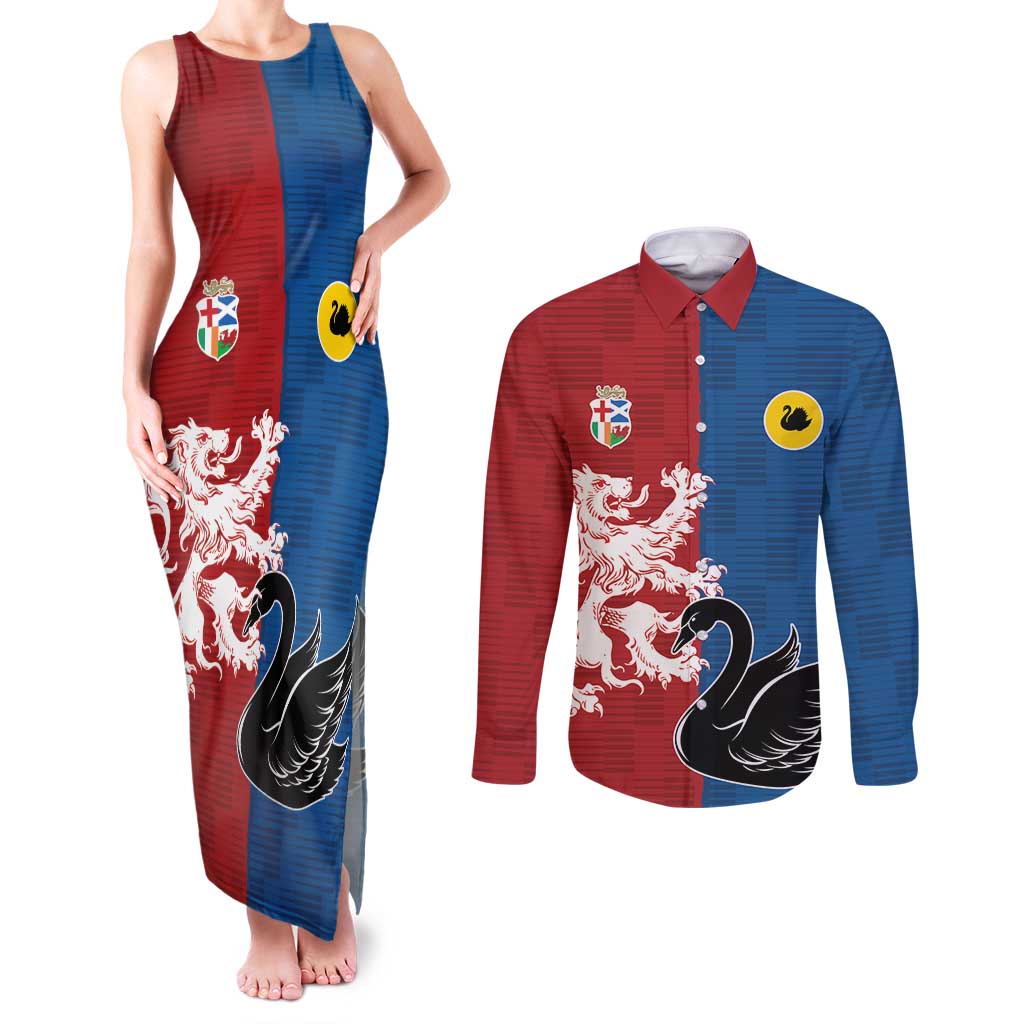 Custom British Lions Western Force Couples Matching Tank Maxi Dress and Long Sleeve Button Shirt Unique Style - Wonder Print Shop