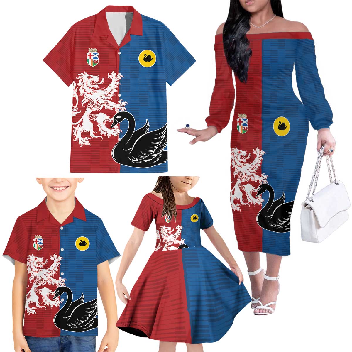 Custom British Lions Western Force Family Matching Off The Shoulder Long Sleeve Dress and Hawaiian Shirt Unique Style - Wonder Print Shop