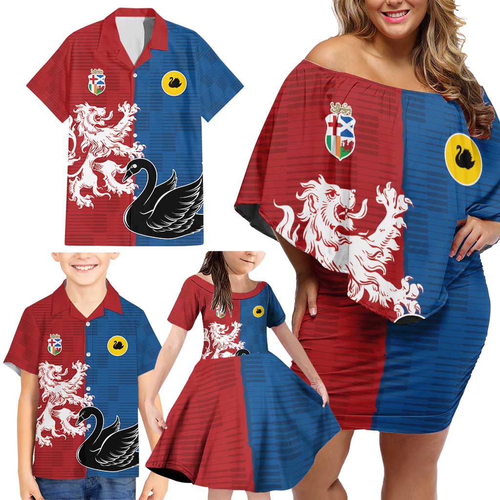 Custom British Lions Western Force Family Matching Off Shoulder Short Dress and Hawaiian Shirt Unique Style - Wonder Print Shop