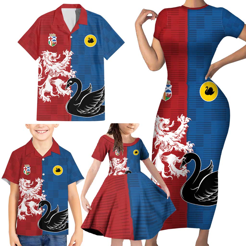 Custom British Lions Western Force Family Matching Short Sleeve Bodycon Dress and Hawaiian Shirt Unique Style - Wonder Print Shop